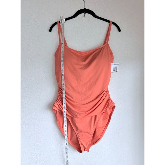 NWT La Blanca Island Goddess One Piece Ruched Swimsuit in Sunset Coral Size 14 - Picture 7 of 10